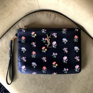 Saint Laurent Monogram Flower Leather Wristlet